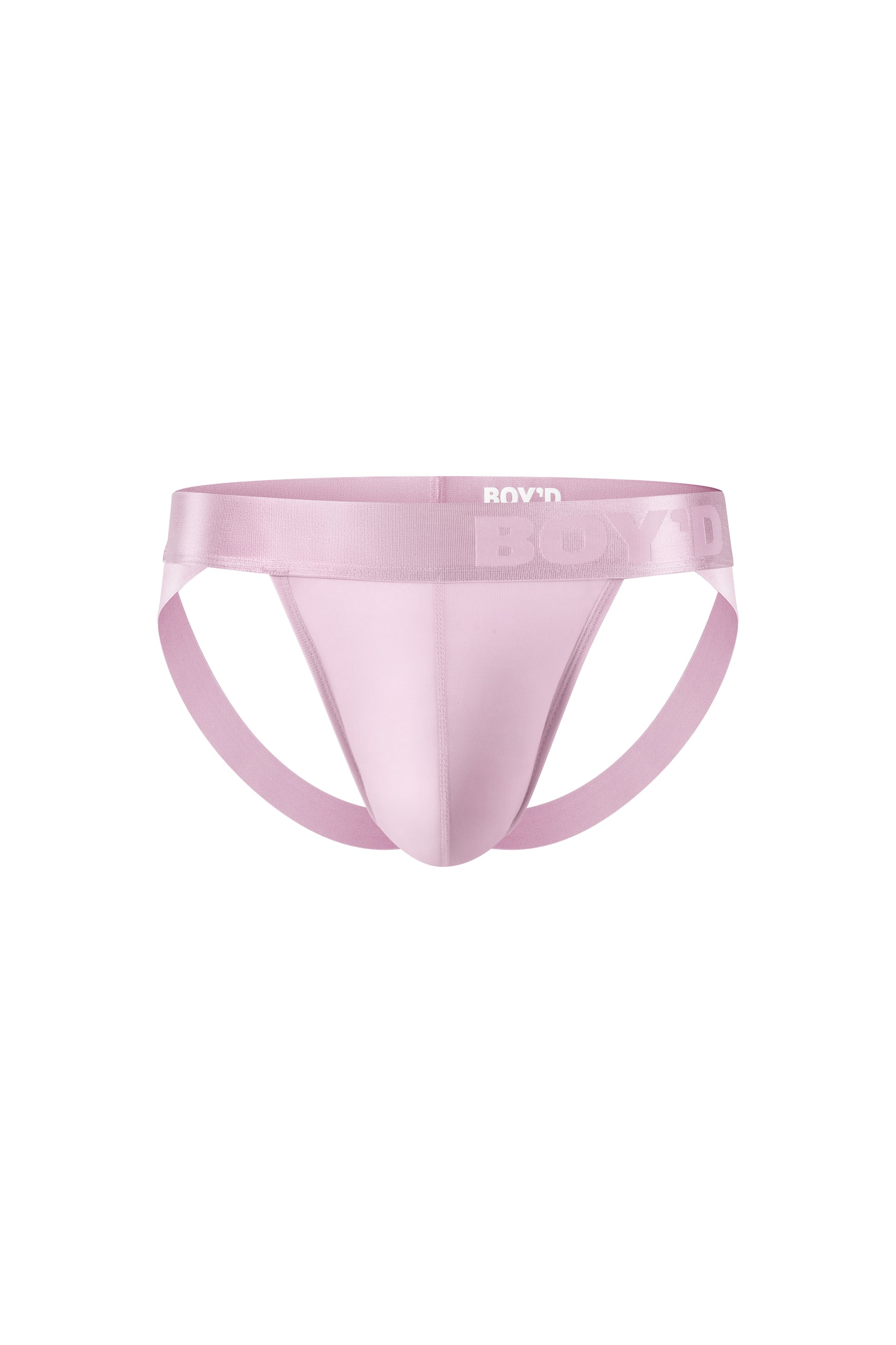 BOY'D Afterglow modal jockstrap in warm Musk, front view of contoured pouch and metallic waistband